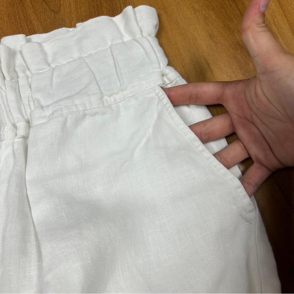Posse Women’s White 100%Linen Paperbag Waist Wide Leg Pants Size S Summer Casual - Picture 4 of 15